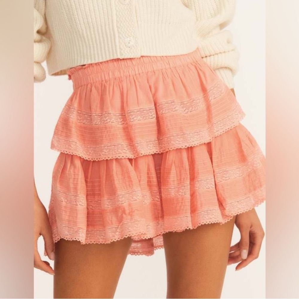 Love Shack Fancy Peach Ruffled Skirt